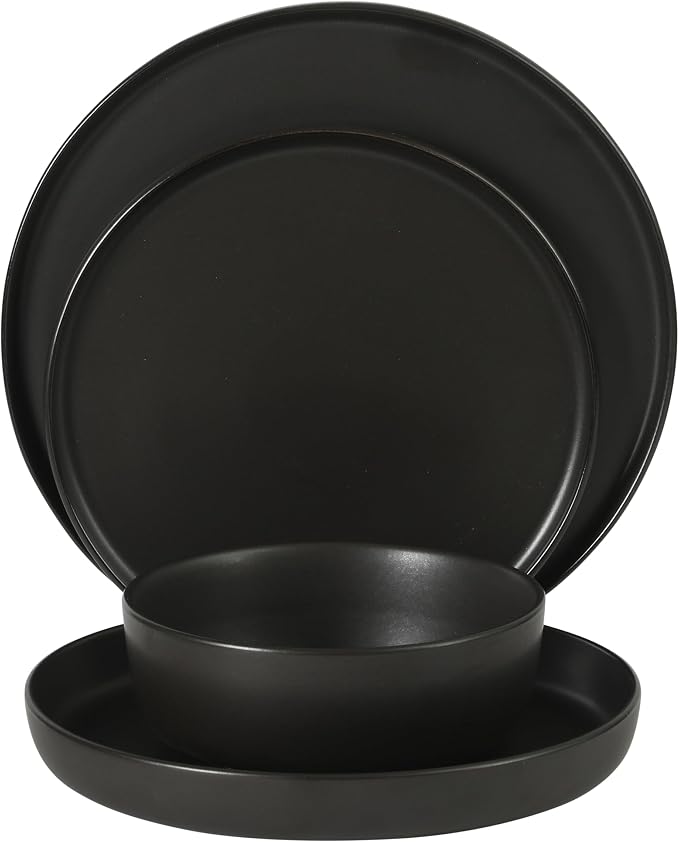 Gibson Elite Bayou Moon Plates and Bowls Sets, 16-Piece Black Matte Stoneware - Image 8