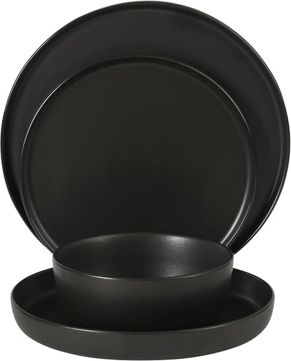 Gibson Elite Bayou Moon Plates and Bowls Sets, 16-Piece Black Matte Stoneware - Image 8