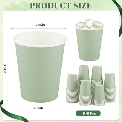 NatNarr 100 Pack Sage Green Paper Cup, 9oz Sage Green Baby Shower Cups | - Image 2