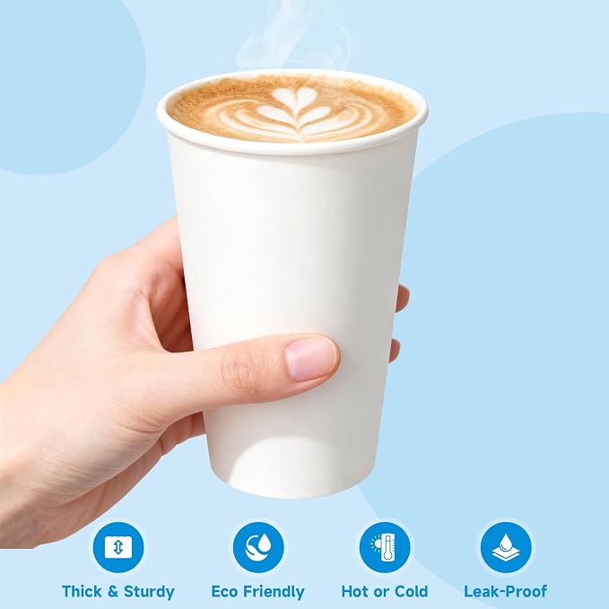 RACETOP Disposable Paper Coffee Cups 16 oz 500 Pack | BPA-free, Coffee Shop - Image 4