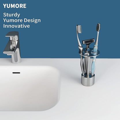 YUMORE Toothbrush Holder Stand Stainless Steel Tooth Brush Holder Bathroom Countertop Organizer Storage (Brushed Nickel)