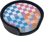 Colorful Blue and Purple Checkered Leather Coasters Set of 6 by Nameapo