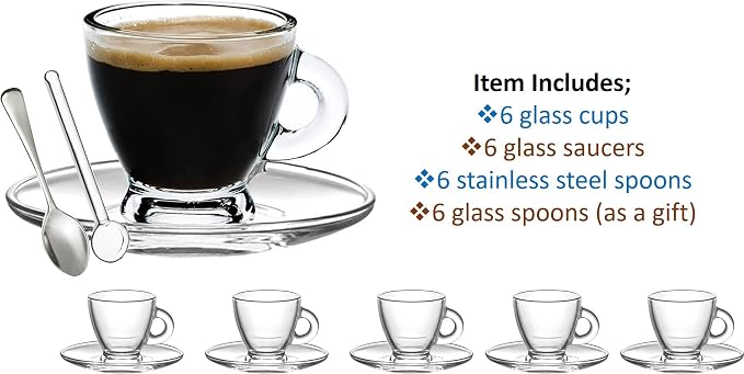 BOHEM'S Espresso Cups, 3.2 oz Small Demitasse Clear Glass Espresso Drinkware - Image 2