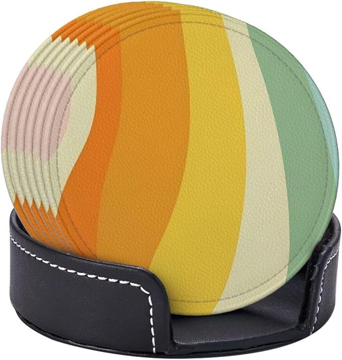 6 Pcs Groovy Retro 70s Style Cute Abstract Leather Coasters - Image 6