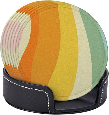 6 Pcs Groovy Retro 70s Style Cute Abstract Leather Coasters - Image 6