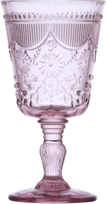 FORTESSA Debutante Vintage Themed Glassware, 10 Ounce Water Goblets (Set of 6), Dishwasher-Safe Water Glasses, Pink