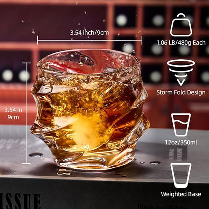 GLASKEY 12 oz Storm Japanese Whiskey Glasses Set of 4, Unique Cognac Glasses - Image 2