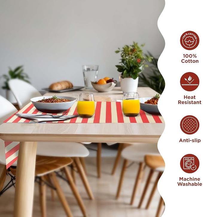 Folkulture Fall Table Runner 72 Inches Long| Red & White Horizontal Striped | - Image 3
