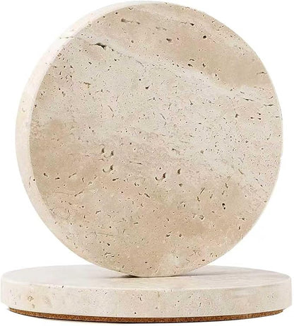 Travertine Stone Coasters Set of 2, Durable Non-Slip Cup Mats, Table Protection by Unknown