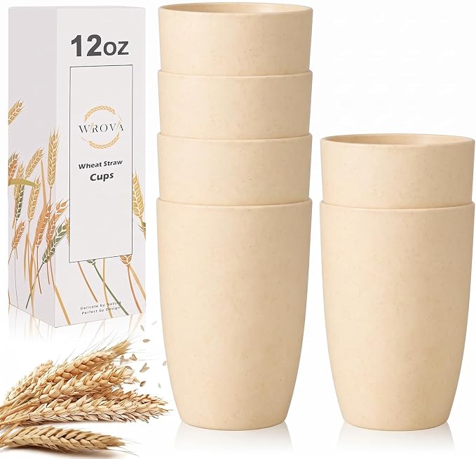 Wrova Wheat Straw Cups 6 PCS Good Alternative to Plastic Reusable Cups 12 oz by WROVA