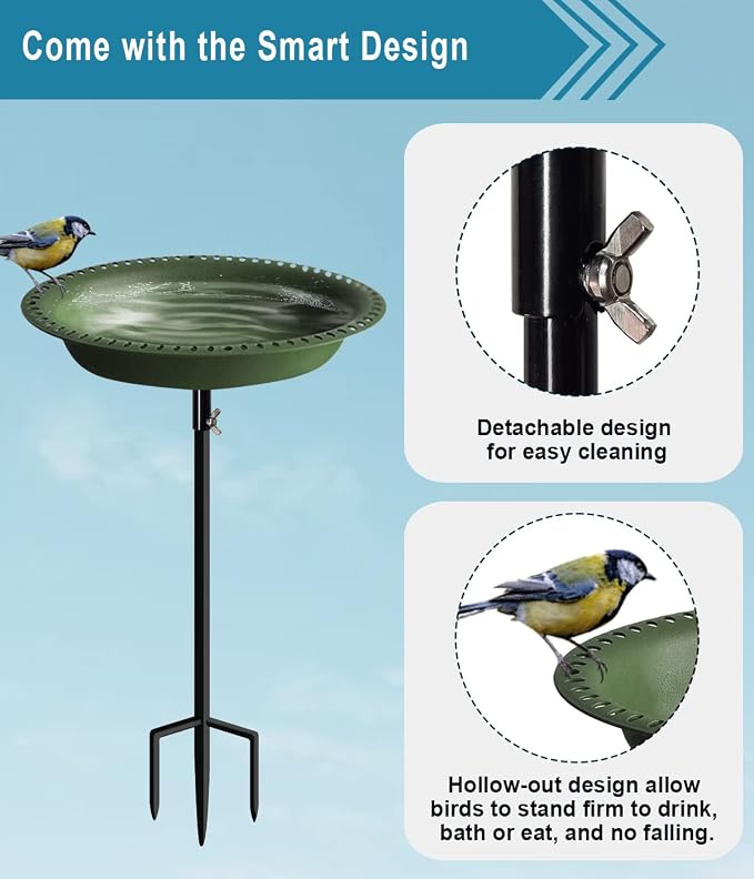 Koutemie Bird Bath for Outside 1-¼ Gallon Detachable, Deep Green, 29 Inch | - Image 5