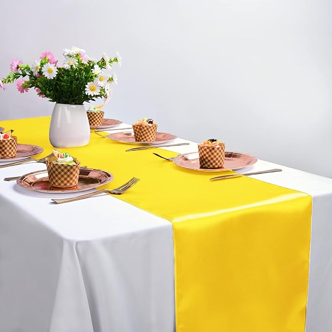 10-Pack Yellow 12 x 108 inches Long Premium Satin Table Runner | Wedding - Image 5