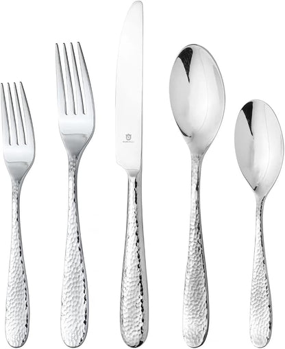 Hammered Silverware Set | Premium 18/10 Stainless Steel Flatware Service by DANIALLI