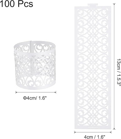 uxcell 100Pcs Napkin Rings Laser Cut Foil Paper, Napkin Holder Hollow Napkin Bands for Weddings Party Serviette Table Decoration Restaurant (White, 5.3 x 1.6)