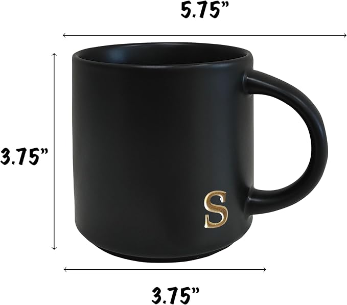 COLLECTIVE HOME Black Ceramic Coffee Mug, 15 oz Golden Monogram Tea Cup | - Image 4