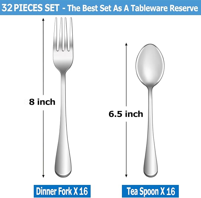 32 Pcs Forks and Spoons Silverware Set, Food Grade Stainless Steel Flatware - Image 2