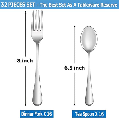 32 Pcs Forks and Spoons Silverware Set, Food Grade Stainless Steel Flatware - Image 2