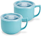 Ceramic Soup Bowl with Handle & Lid, 32oz Microwave Ramen Bowl Set of 2 | Blue by Hoilse