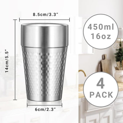 Stainless Steel Double Wall Cup, 16 oz Insulated Tumbler, 4 Pack Unbreakable - Image 2