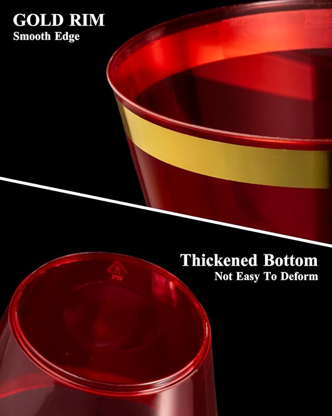 Goodluck 50PCS 9oz Red and Gold Plastic Cups - Image 6