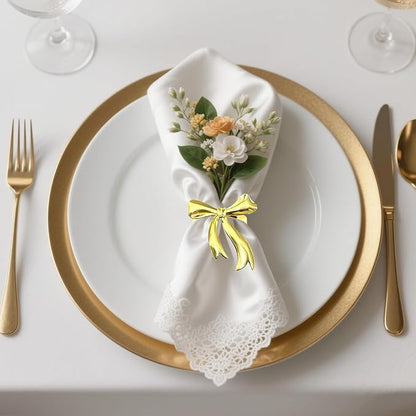 Bow Napkin Rings Set of 12 Shiny Gold Metal Bow Napkin Holders - Image 3