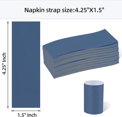 Germiwipe Paper Napkin Band Box of 500,Napkin Rings Self Adhesive,Silverware Wraps Bands (Navy Blue-500 pcs)