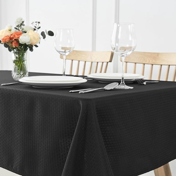 maxmill Jacquard Tablecloth Stain Resistant Waterproof Wrinkle Resistant Spillproof Washable Soft Weaved Texture Table Cloth for Dining Room, Indoor Outdoor Use, Rectangle 60 x 140 Inch, Black