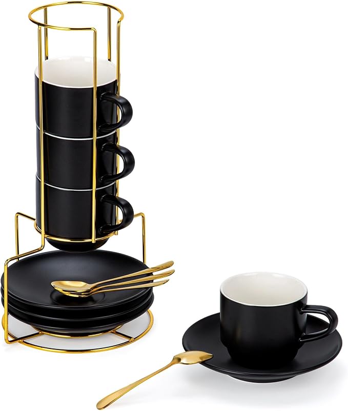 Lareina 8 Ounce Porcelain Cappuccino Cups Set of 4, Stackable Coffee Cups by Lareina