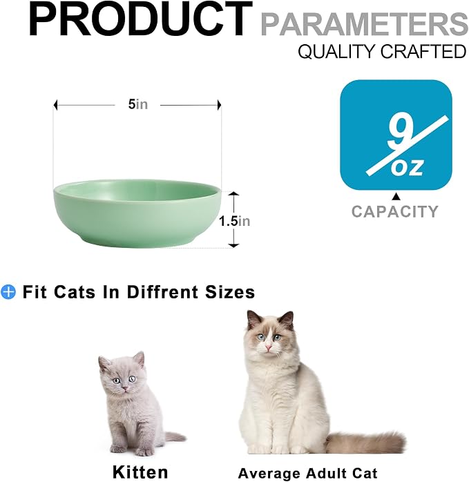 Howise 5.3 in Ceramic Cat Bowls Set, Shallow Food Bowl - Image 4