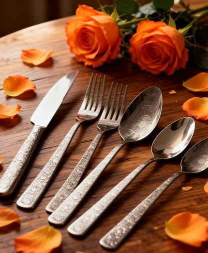 16 Pcs Black Floral Silverware Set - Image 5