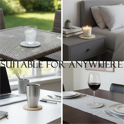 4.8 Inch Woven Drink Coasters Set of 4, Thick Absorbent Coasters, Boho Cotton - Image 5