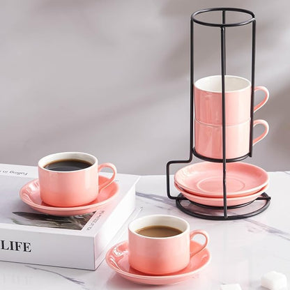 Espresso Cups, 2.5 OZ Stackable Espresso Cups Set of 4 | Porcelain Stackable - Image 5