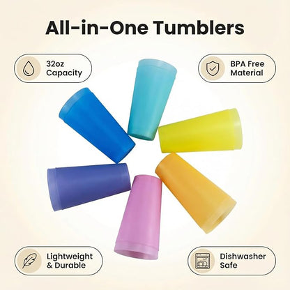 32 oz Plastic Cups Large Reusable set 12, Plastic Tumbler Assorted | Food Grade - Image 2