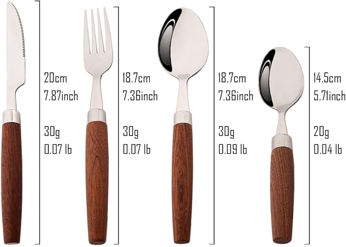 4-Piece Wooden Handle Silverware Set, BRIIEC 304 Stainless Steel Flatware Set - Image 3