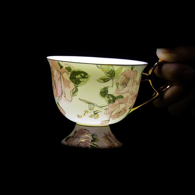 KAMMAK Tea Cups and Saucers Set of 2, Fine Bone China Coffee Cups, NX025 | - Image 7
