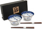 Mino Ware Cat-Design Rice Bowl & Wakasa-Nuri Wooden Chopsticks Pair Set by COTONOHA