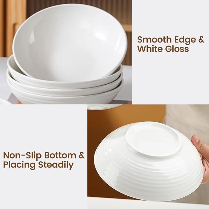 7.1" White Pasta Bowl, 26 oz Ceramic Pasta Bowls Set of 4, Wide & Deep | Large - Image 4
