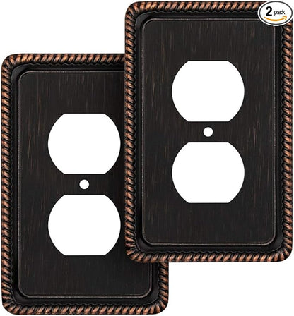 Henne Bery Rope Edge Decorative Wall Plate Switch Plate Outlet Cover (Single Duplex, 2 Pack, Aged Bronze)