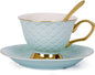 VanEnjoy Blue Vintage 8 Ounces Porcelain Coffee Cup, Tea Cup and Saucer Set and by VanEnjoy