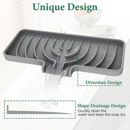 GUUKIN Sponge Holder for Kitchen Sink, 9.8"×4.9" Scrub Daddy Holder, Silicone Sponge Holder, Soap Tray with Drain, Suitable for Kitchens & Bathrooms (Grey)