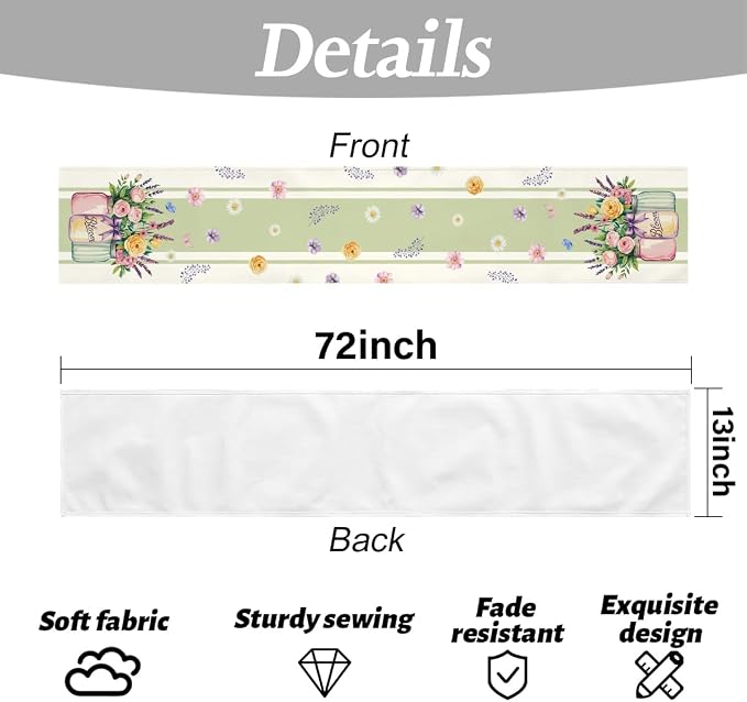 Vase Bloom Tulip Lavender Summer Table Runner, Home Dining Party Decor | Linen - Image 6