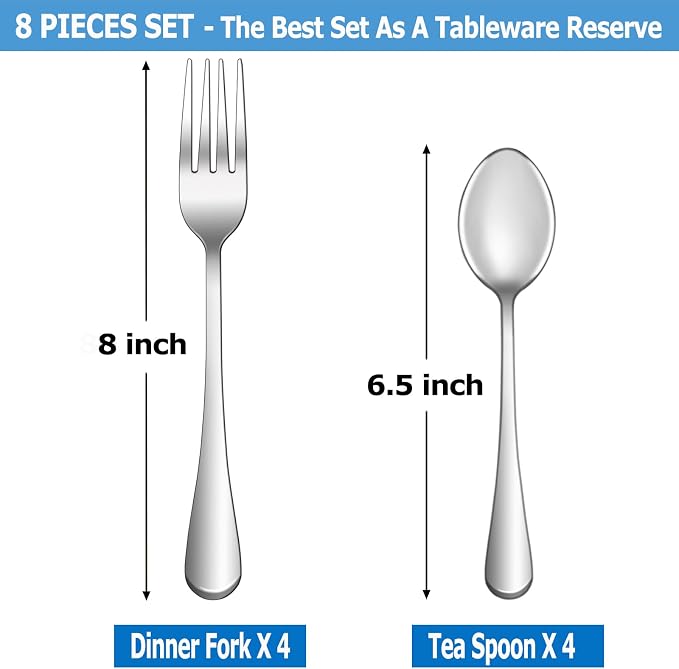 8 Pcs Forks and Spoons Silverware Set, Food Grade Stainless Steel Flatware - Image 2