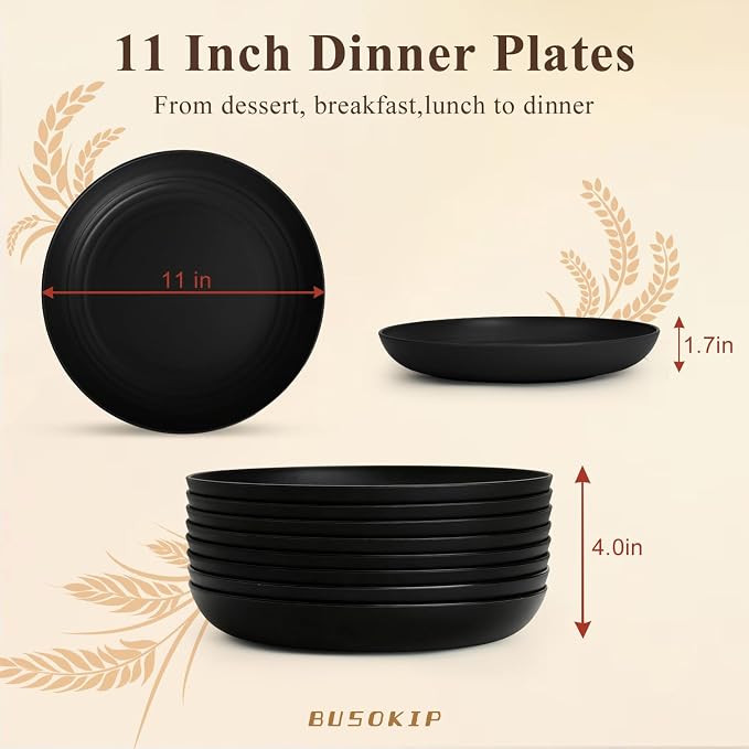 Dinner Plates Set 11 Inch, Unbreakable Wheat Straw Plates 8 PCS, Alternatives - Image 2
