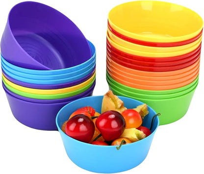 24-Pack Plastic Bowls 10 oz, Microwave & Dishwasher Safe, 6 Vibrant Colors (4 Each), Lightweight Stackable Bowls for Cereal, Salad, Soup, Snacks, Party, Camping