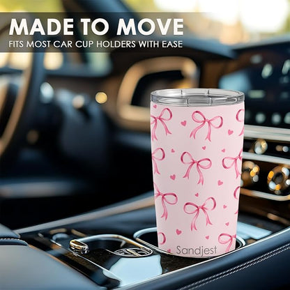 SANDJEST Bow Tumbler 20oz Stainless Steel Insulated, Travel Coffee Cup - Image 6