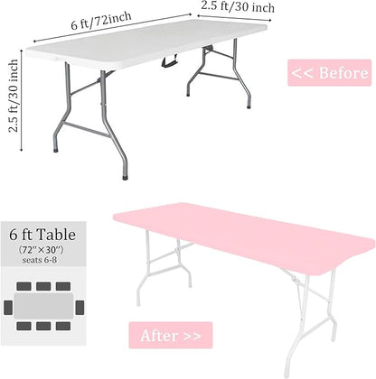 4 Pack Spandex Tablecloth Table Top Cap Cover Washable Elastic Rectangle Tablecloth for 6 FT Folding Tables for Indoor Outdoor Party (72 x 30 Inches, Pink)