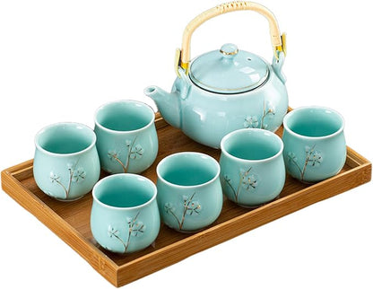 KEYDUACU Japanese Tea Set, Kiln-Formed Ceramic TeaSet, Plum Blossom Embossed by KEYDUACU