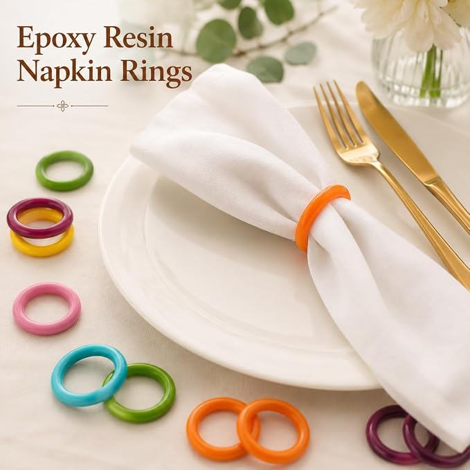 Pastel Epoxy Resin Napkin Rings, rust-resistant, 2.25x2.25x0.5 in, farmhouse - Image 2