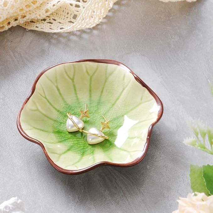 JAMEND CLXP Ice Cracking Leaf Jewelry Dish, Decorative Ring Holder Small - Image 2