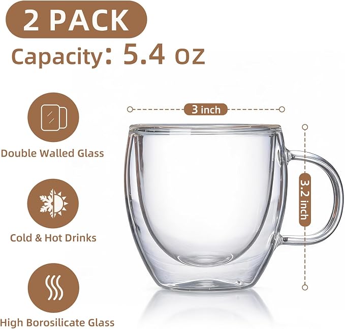 Double Wall Insulated Espresso Shot Cups 5.4 OZ Set of 2, Small Clear - Image 2